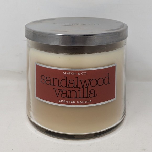 NEW Slatkin & Co Sandalwood Vanilla 3 Wick Candle 14.5 oz Bath & Body Works RARE - Picture 1 of 6